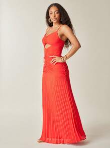 Vixey 褶皱雪纺镂空褶饰吊带长裙，女士夏季服装，女士夏季连衣裙，女士夏季服装，女士沙滩装，海滩度假服装，女士太阳裙，度假连衣裙，海岛度假服装，海岛度假服装 - 紅色 - 查看 4