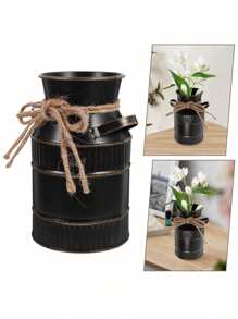 Vintage Style Distressed Metal Milk Can Shape Flower Vase With Artificial Flowers Set, Suitable For Living Room, Desk, Cafe, Bar, Garden Party Decor Gifts Birthday Graduation - Multicolor - View 11