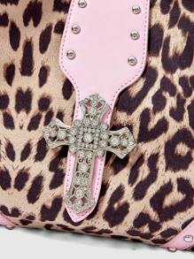 ROMWE Grunge Punk 时尚女士单肩包，豹纹简约实用多用途 - 粉色 - 查看 5