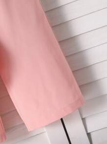Conjunto de 2 piezas de parte superior de manga larga y pantalones para niña, parte superior rosa con manga abullonada y decoración de moño blanco, traje casual de alta gama cómodo para salidas, reuniones y uso diario