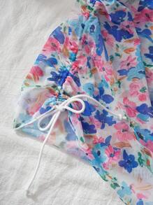 SHEIN Set de 2 piezas camisón con volantes y cordón de estilo campestre y tanga