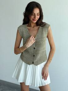 Aloruh 女士罗纹针织无袖开襟休闲开衫