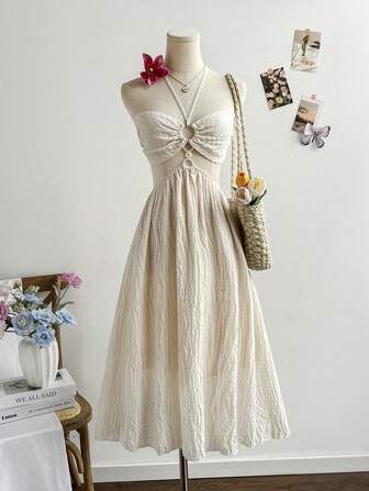 Soleia Vestido de verano informal de unicolor con cuello de halter y espalda descubierta