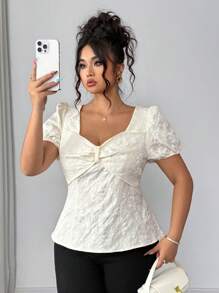 Elenzga Elegante, gemusterte Blusen in Große Größen für Frauen mit Puffärmeln