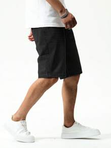 Manfinity Hypemode Quần short denim cài nút thời trang dành cho nam, thích hợp mặc hàng ngày vào mùa hè Quần short jean đen nam - màu đen - Xem 4