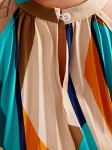 SHEIN Baby Girl's Geometric Print Pleated Halterneck Dress - Beige - View 5