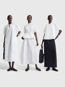 Ontre Abiti midi da donna alla moda per l'estate, abiti bianchi eleganti, abbigliamento da ufficio per insegnanti, abbigliamento da festival musicali