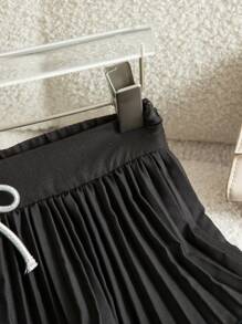 Modelyn Romantic Sweet Ruched Twist Double Layer Women's Shorts, Pleated Skorts For Women Summer - Black - View 3