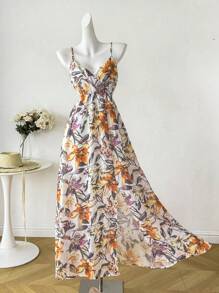 INAWLY Rochie elegantă pentru femei cu imprimeu floral integral - Multicolor - Vizualizare 3