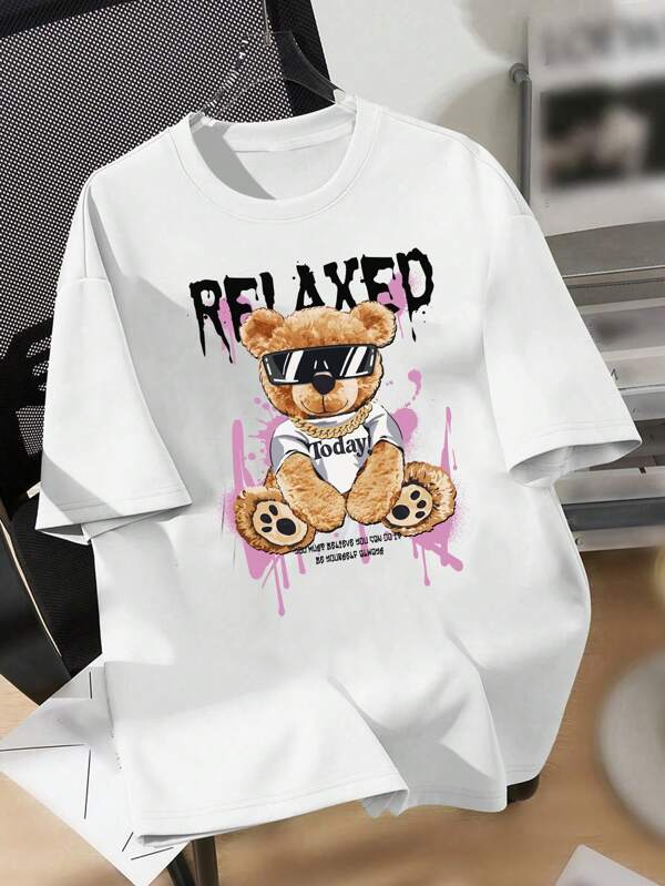 SHEIN Bär & Tween Jungen Lässiges Cartoon Grafik Kurzarm Rundhals T-Shirt, Baumwollmischung, geeignet für den Sommer