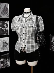 Sweetra Áo sơ mi Jacquard bó sát có túi trang trí cỡ lớn dành cho nữ - Nhiều màu - Xem 5