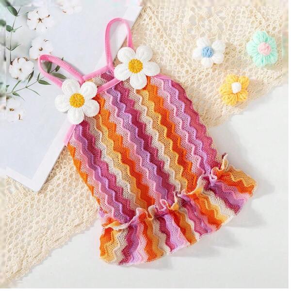 Vestido solto com babados e flores sem mangas para animais de estimação, gatos e cães