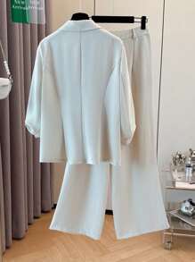 Franclia Women's Elegant Office Casual Buttoned Sleeve Mid-Sleeve Pant Suit