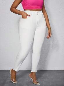 Slaydiva Pantalones vaqueros blancos de talla grande para mujer estilo vaquera de otoño, pantalones casuales y cómodos para mujeres altas - Blanco - Ver 6
