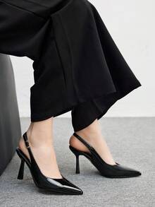 CUCCOO BIZCHIC 女士尖头细高跟鞋黑色优雅性感派对办公室高跟鞋，露背设计 - 黑色 - 查看 5