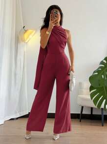SHEIN Unity 女士夏季服装蓝色优雅中式立领无袖上衣搭配阔腿裤两件套 - 紅色 - 查看 6