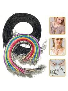 SHEIN 10/20/30/50/100/200 件 PU 皮革时尚项链绳，带龙虾扣，1.5 毫米厚，耐用防水，黑色和多色，男女通用 DIY 珠宝制作用品，适合日常和节日佩戴 - 彩色 - 查看 7