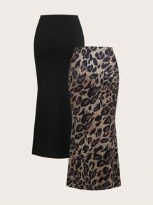 Slaydiva 两件套女士半身裙，饰有蝴蝶结和豹纹图案，夏季外出时尚服饰