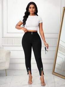 SHEIN Lady Modische elegante Leggings mit Strass-Dekor und Schlitz-Saum