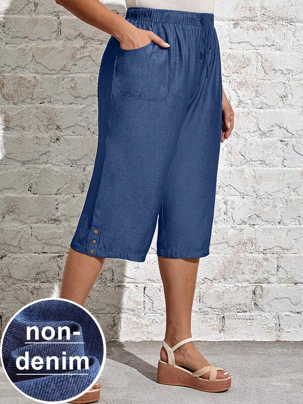 EMERY ROSE Plus Solid Pocket Patched Capri Pants