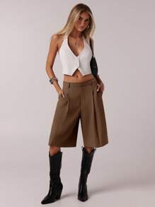 SHEIN Forever 21 Spring Casual Commuter Grey Bermuda Shorts For Women