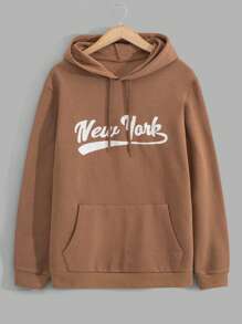 EURMUSE Men Cottonline Letter Printed Regular Hoodie - Brown - View 1
