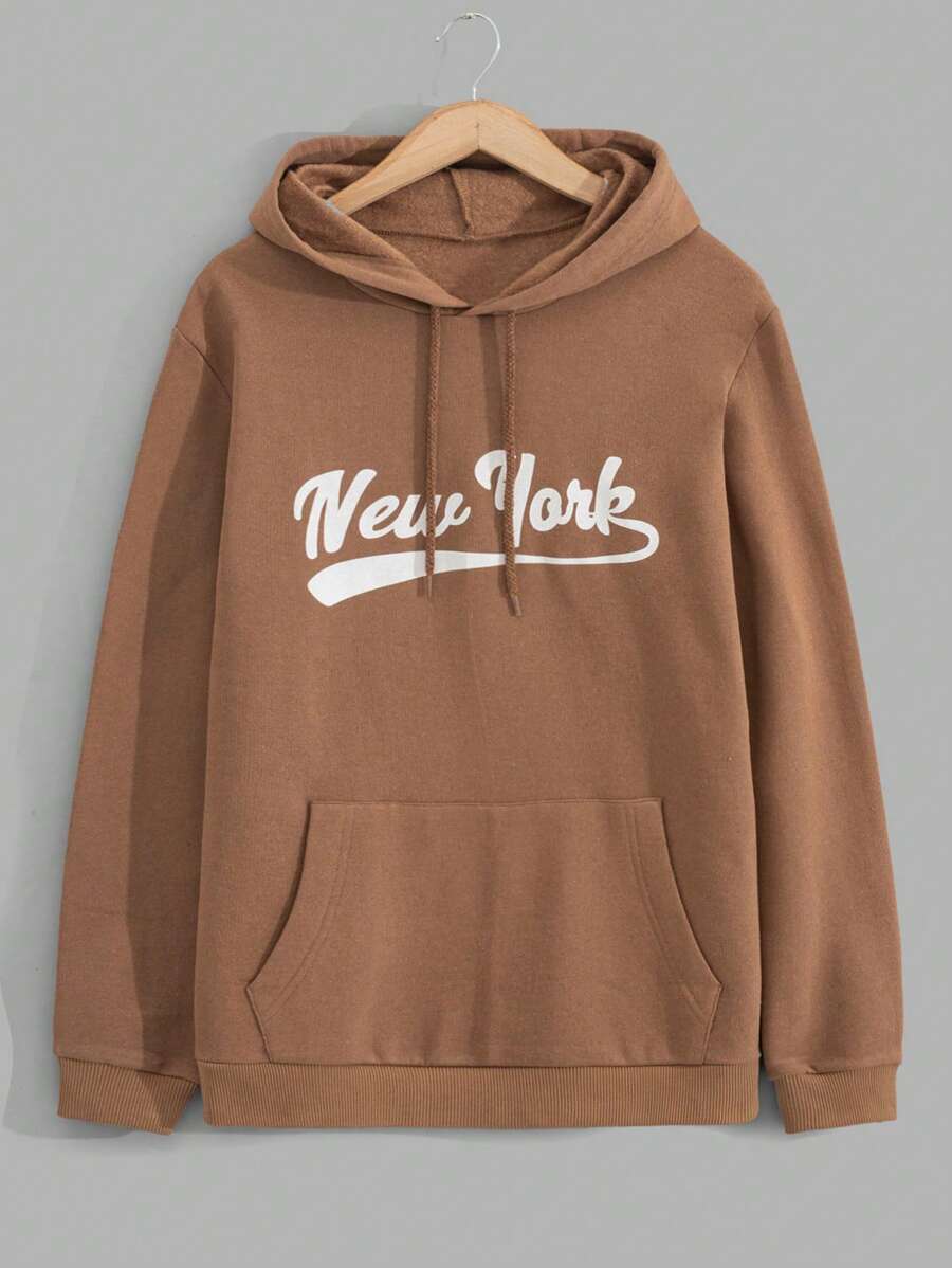 EURMUSE Men Cottonline Letter Printed Regular Hoodie - Brown - View 1