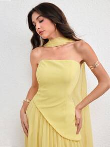 Modelyn Women's Long Asymmetrical Flounced Halter Dress, Elegant Charm, Light Yellow, For Spring And Summer Yellow Wedding Guest Dress Strapless Yellow Dress - Light Yellow - View 5