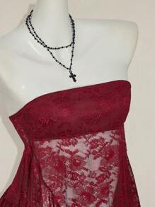SHEIN ICON Parte superior de tirantes con volantes y encaje de bajo asimétrico para mujer
