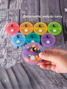 14-Grid Rainbow Round Pill Organizer – Detachable Weekly Pill Case For Travel, 7-Day Portable Medicine Container With Dispenser - Multicolor - View 4