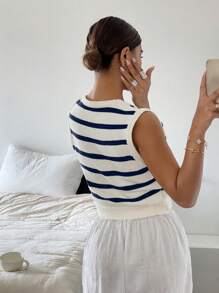 Siren Gaze 女士秋冬条纹单排扣休闲针织背心