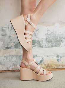 Sugerpunk Sandali casual da donna con zeppa e platform beige