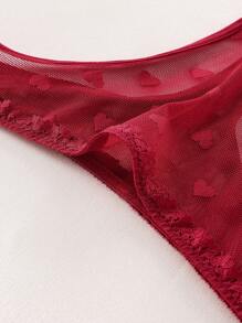 SHEIN 3pcs/Pack Women Low Waist Lace Thong Panties, Random Heart Pattern