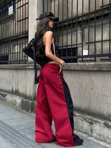 Coolane 女士春夏演唱会街头服饰外出撞色降落伞裤 - 紅色 - 查看 2