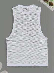 Manfinity RSRT 男士夏季网眼圆领透视性感上衣 - 白色 - 查看 2