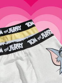 TOM & JERRY X SHEIN 男士字母和卡通图案可爱平角内裤 - 黃色 - 查看 4