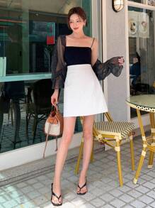 DAZY Solid Flounce Sleeve Top,Ruffle Sheer,Back To School Clothes - Black - View 6