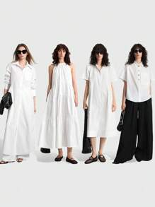 Ontre 休闲通勤纯色侧开衩长衬衫