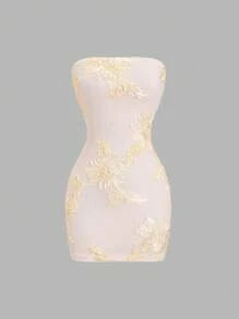 Sweetra Women's Elegant & Delicate Mini Dress In Special Fabric With Mesh Details, Suitable For Spring, Summer, Resort Vacation - Apricot - View 7
