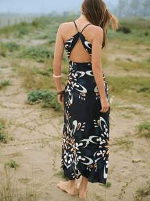 Maija Váy không tay họa tiết hoa tương phản xanh trắng dành cho nữ, dáng rộng thoải mái, phong cách đồng quê thanh lịch cho kỳ nghỉ hè - Nhiều màu - Xem 1