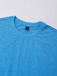 ROMWE MEN Men's Street Life Rhinestone Decor Loose Fit Crew Neck Tank Top, Summer - Blue - View 3