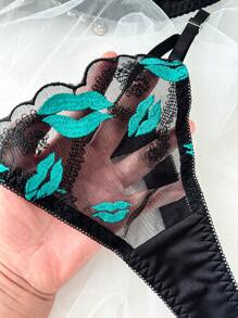SHEIN 2pcs Embroidered Mesh Sexy Lingerie Set For Women