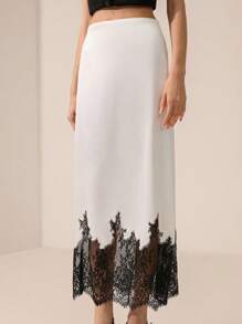 Aveloria Rosie Elegant French Design Embroidered Splice Bodycon Skirt, Luxury Minimalist Style For Women - White - View 5