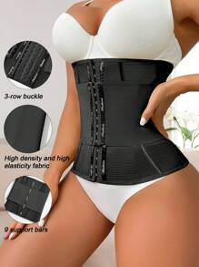 SuitURBody Women's Letter Pattern Front Button Body Shaping Waist Belt One Piece - Black - View 5