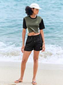 In My Nature Women's Letter Print Color Block Short Sleeve Outdoor T-Shirt - Multicolor - View 6