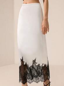 Aveloria Rosie Elegant French Design Embroidered Splice Bodycon Skirt, Luxury Minimalist Style For Women - White - View 6