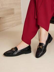 MOTF PREMIUM PU LEATHER BUCKLE FLAT SHOES FOR CHRISTMAS SPRING SHOES - Black - View 8