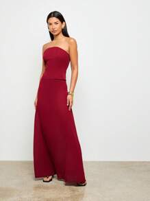 AiiRZ 两件套露肩抹胸紧身胸衣上衣和超长裙晚会婚礼宾客节日场合正式 - 紅色 - 查看 1