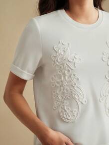 Anewsta New Fashionable High Quality Casual Minimalist Embroidered Design Women Summer T-Shirt - White - View 4