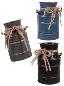 Vintage Style Distressed Metal Milk Can Shape Flower Vase With Artificial Flowers Set, Suitable For Living Room, Desk, Cafe, Bar, Garden Party Decor Gifts Birthday Graduation - Multicolor - View 1